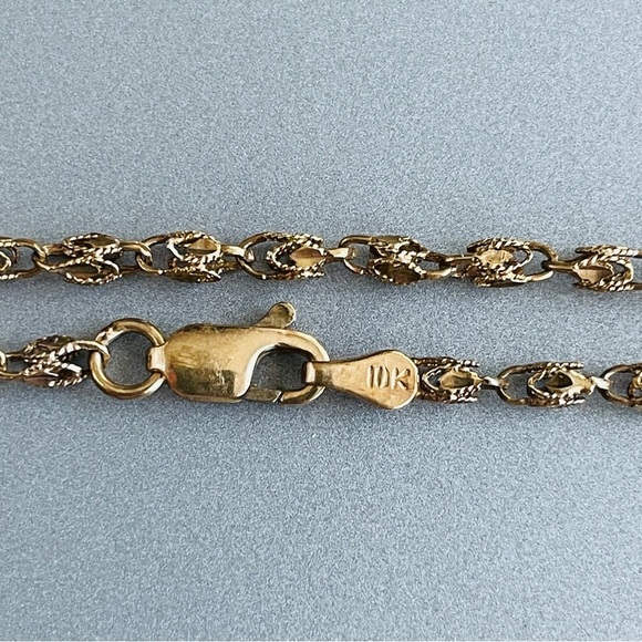 10K SOLID GOLD 3MM MARQUIS UNUSUAL LINK CHAIN BRACELET VINTAGE - Picture 5 of 6